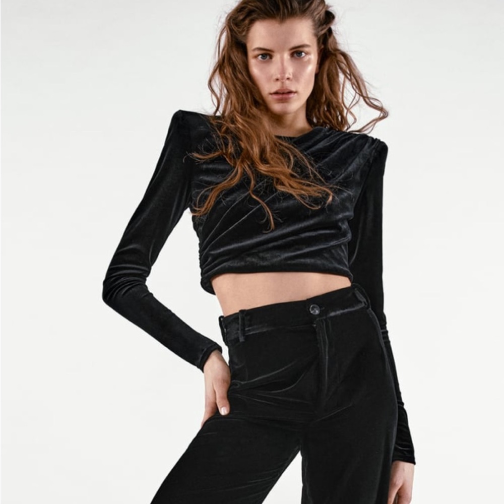 Zara Velvet Shoulder Pad Top